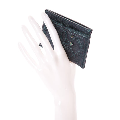 Chanel Iridescent Caviar Quilted Filigree Card Holder Dark Turquoise 2 of 8