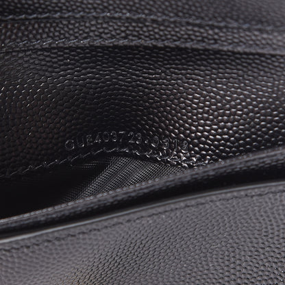 Saint Laurent Grain De Poudre Matelasse Chevron Monogram Compact Zip Around Wallet Black 7 of 8