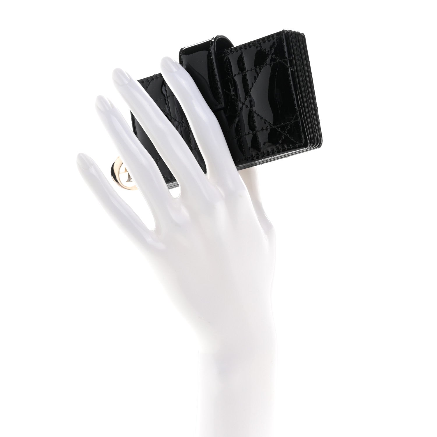 Christian Dior Patent Cannage Lady Dior 5-Gusset Card Holder Black 2 of 9