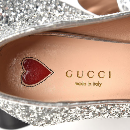 Gucci Glitter Nappa Web Peyton 75mm Loafer Pumps 38 Argento 7 of 12