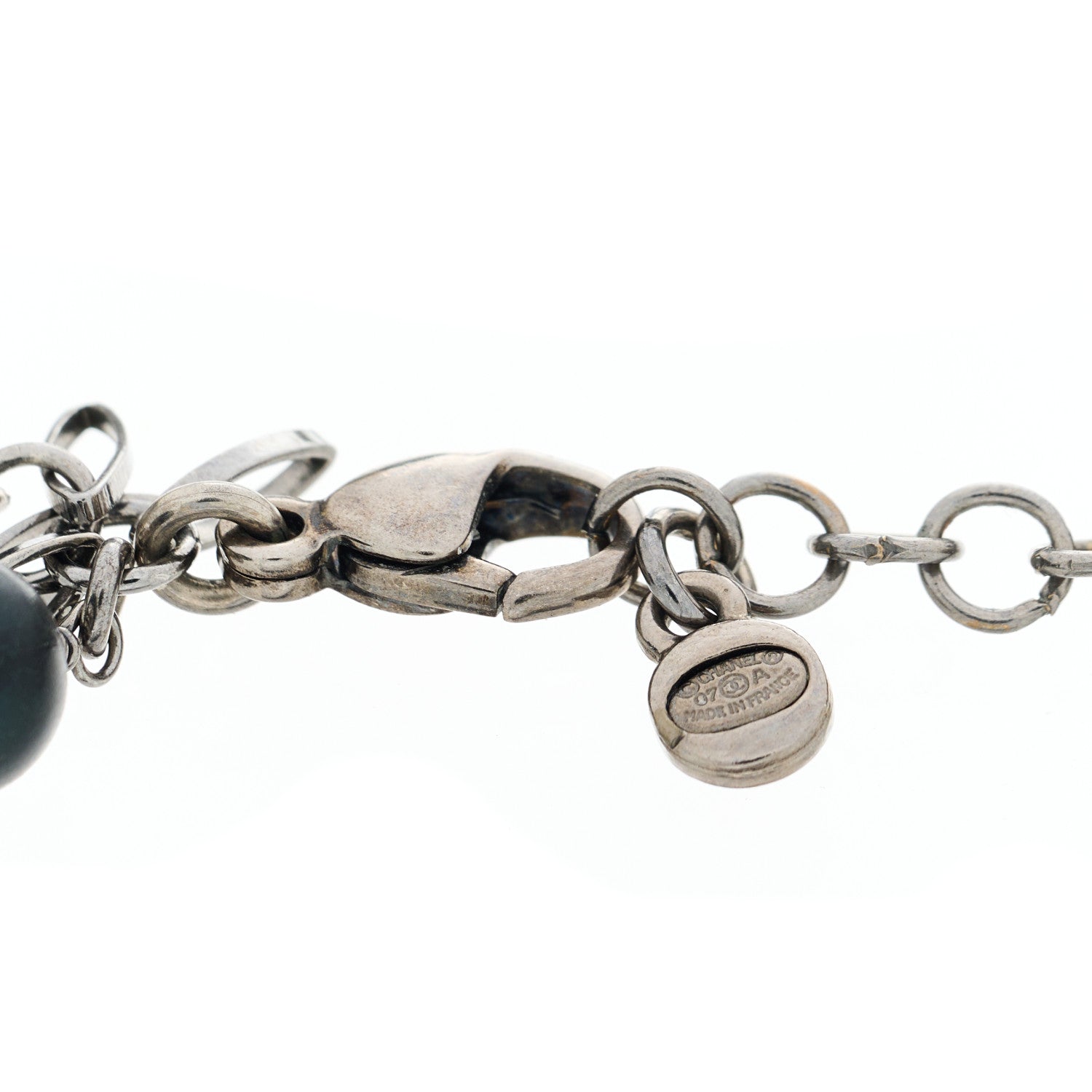 Chanel Pearl Bead Resin Glitter CC Charm Bracelet Black 3 of 3