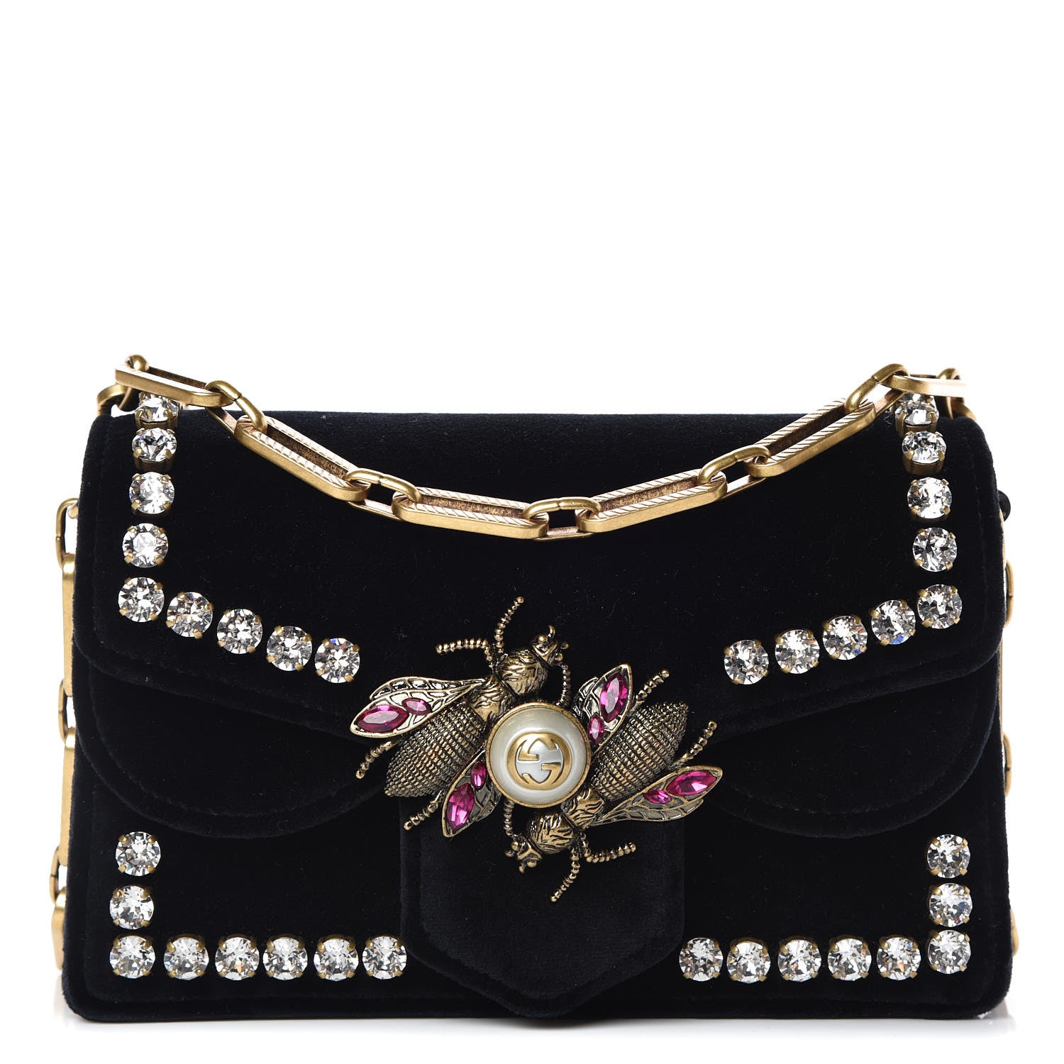 Gucci Velvet Crystal Mini Bee Broadway Shoulder Bag Black 1 of 14