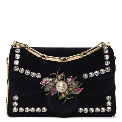 Gucci Velvet Crystal Mini Bee Broadway Shoulder Bag Black 1 of 14