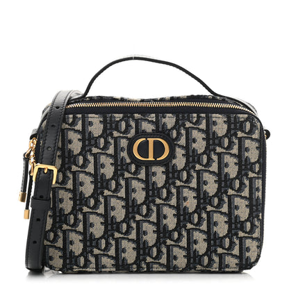 Christian Dior Oblique 30 Montaigne Top Handle Box Bag Blue 1 of 12