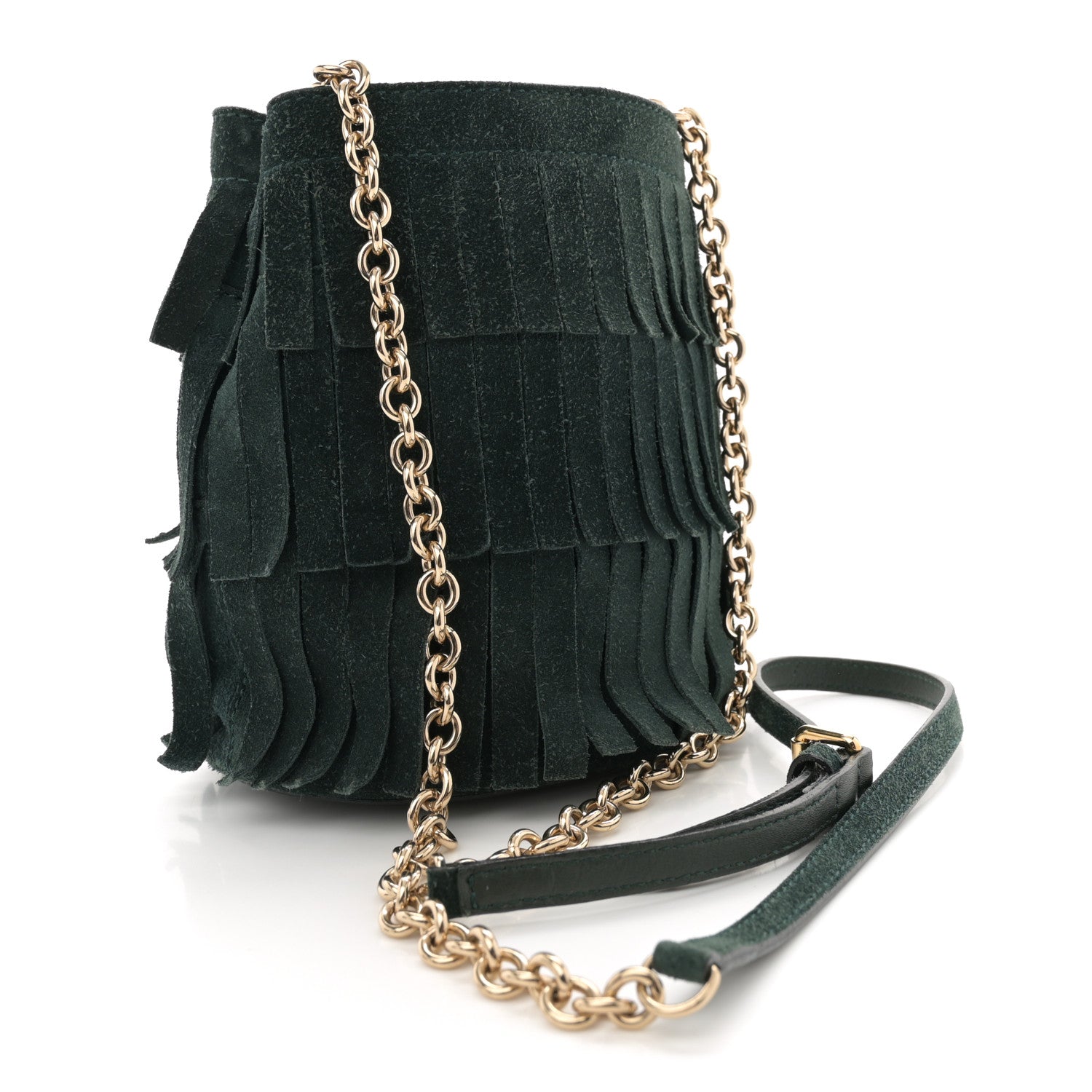 Burberry Suede Fringe Mini Bucket Bag Dark Forest Green 3 of 9