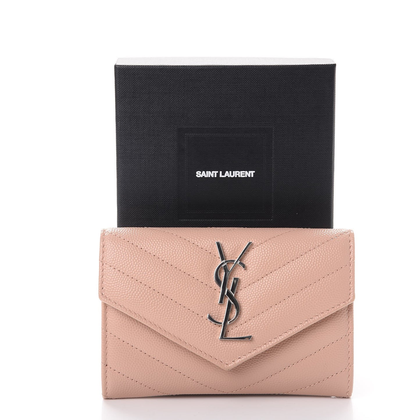 Grain De Poudre Matelasse Chevron Small Monogram Envelope Wallet Pale Blush