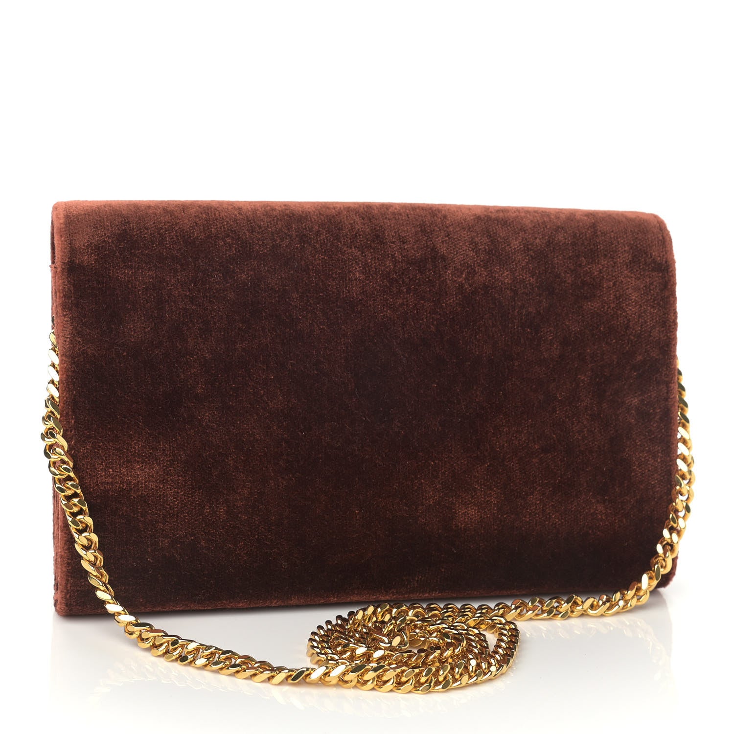 Saint Laurent Textured Velour Monogram Chain Wallet Red Clay 3 of 11