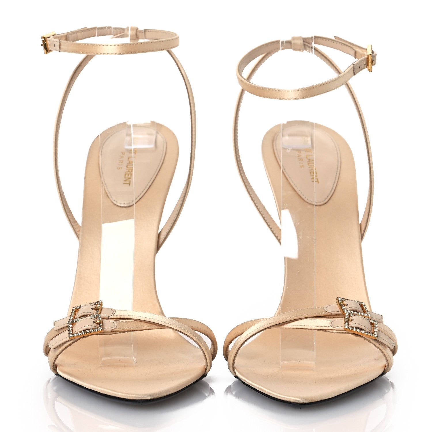 Saint Laurent Calfskin Satin Crystal Gippy 110 Sandals 41 Soft Nude 3 of 15