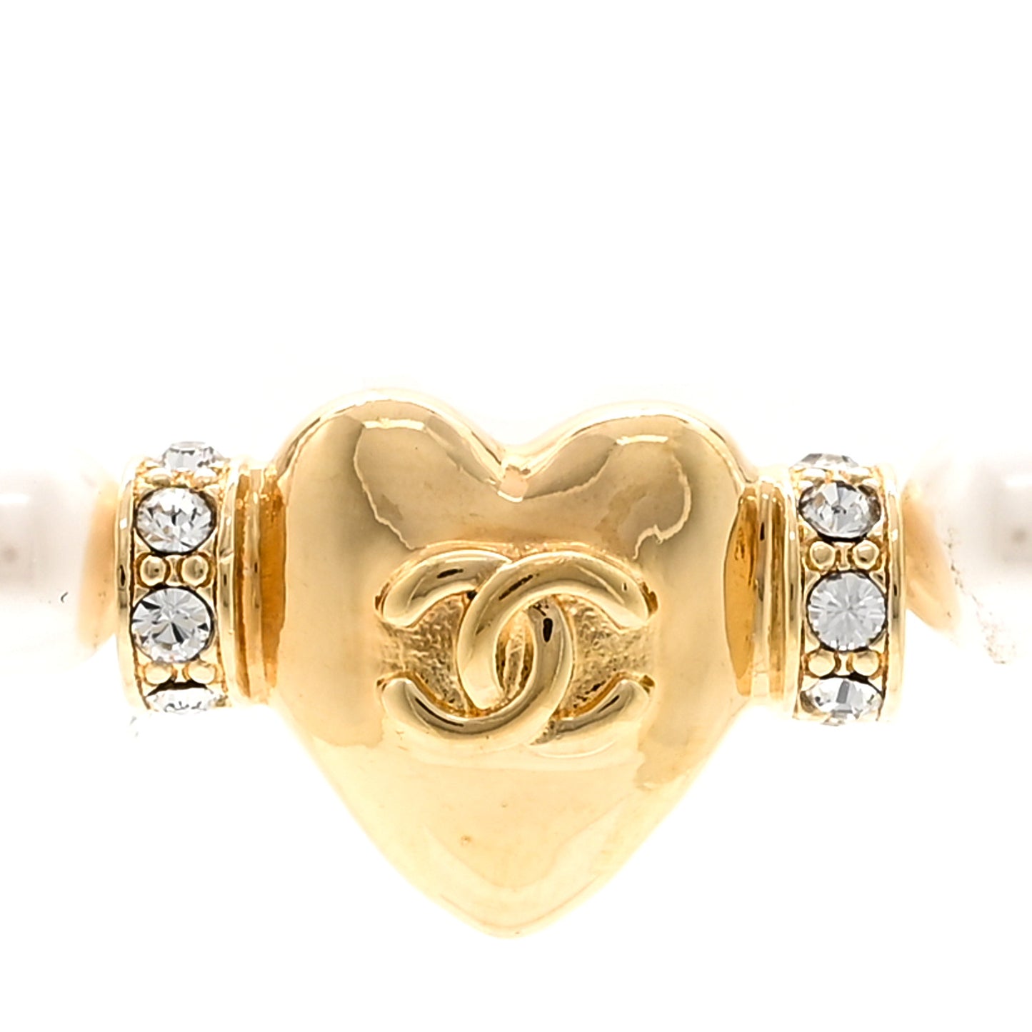 Crystal Pearl CC Heart Choker Necklace Gold