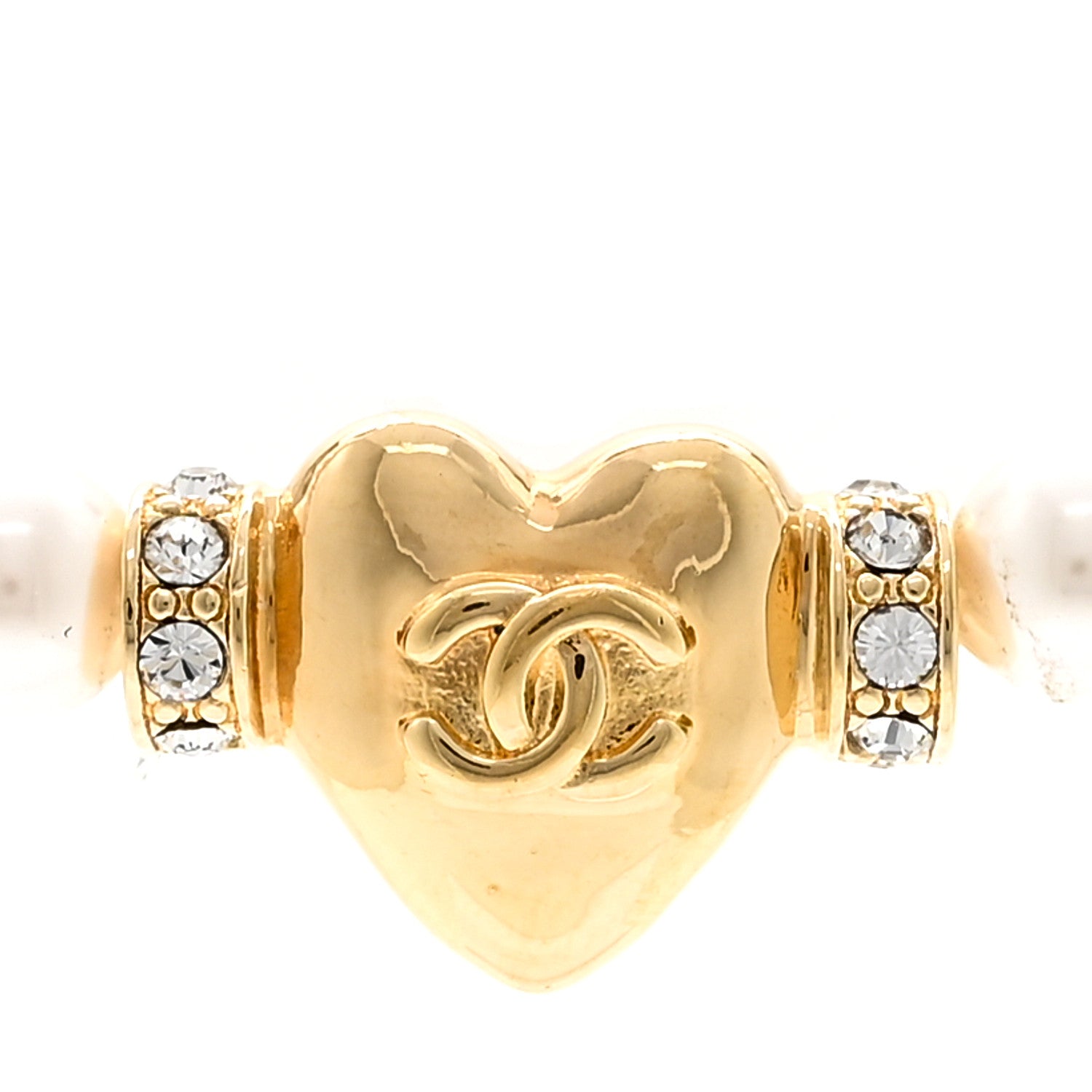 Chanel Crystal Pearl CC Heart Choker Necklace Gold 4 of 6