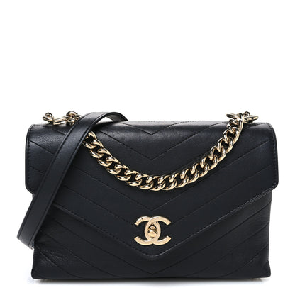 Chanel Lambskin Chevron Stitched Medium Envelope Flap Black 1 of 10