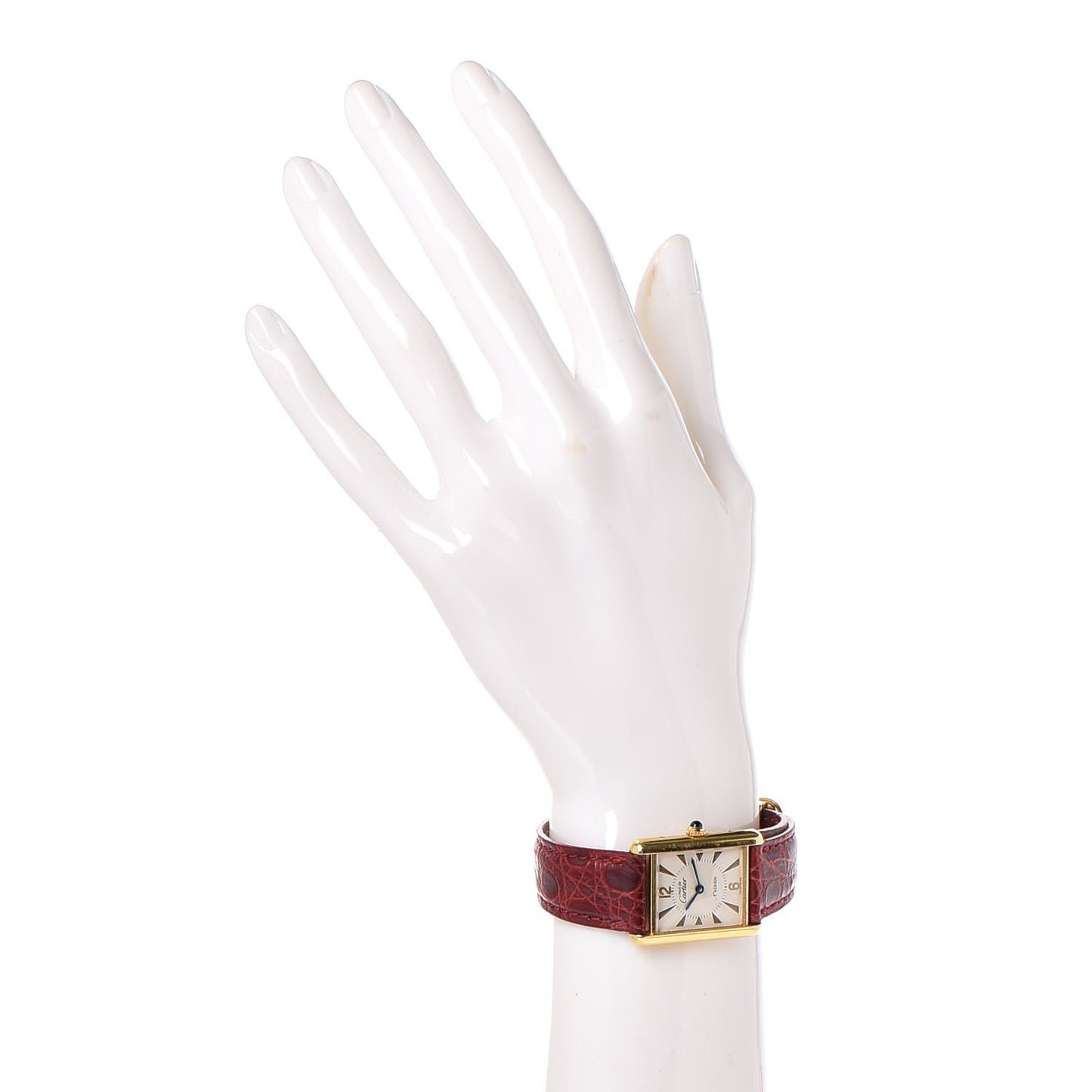 Sterling Silver Vermeil Alligator 23mm Must de Cartier Tank Quartz Watch Red