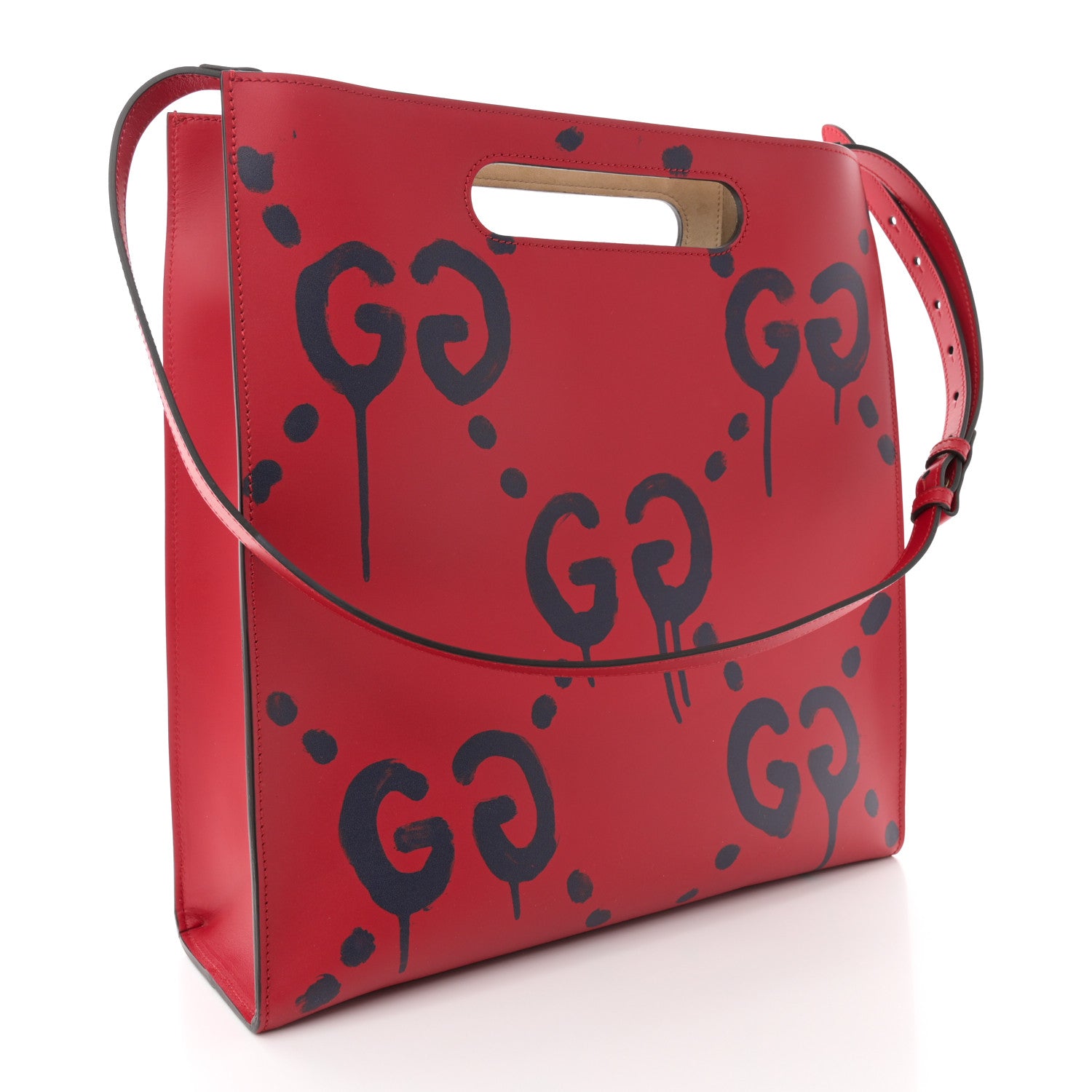 Gucci Calfskin GucciGhost Real Medium XL Tote Hibiscus Red 3 of 9