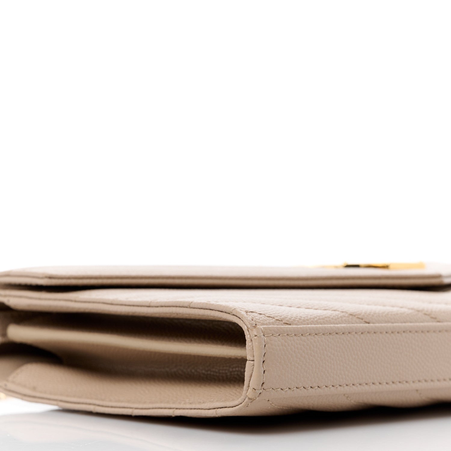Saint Laurent Grain De Poudre Matelasse Chevron Monogram Chain Wallet Dark Beige 8 of 9