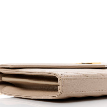 Saint Laurent Grain De Poudre Matelasse Chevron Monogram Chain Wallet Dark Beige 8 of 9