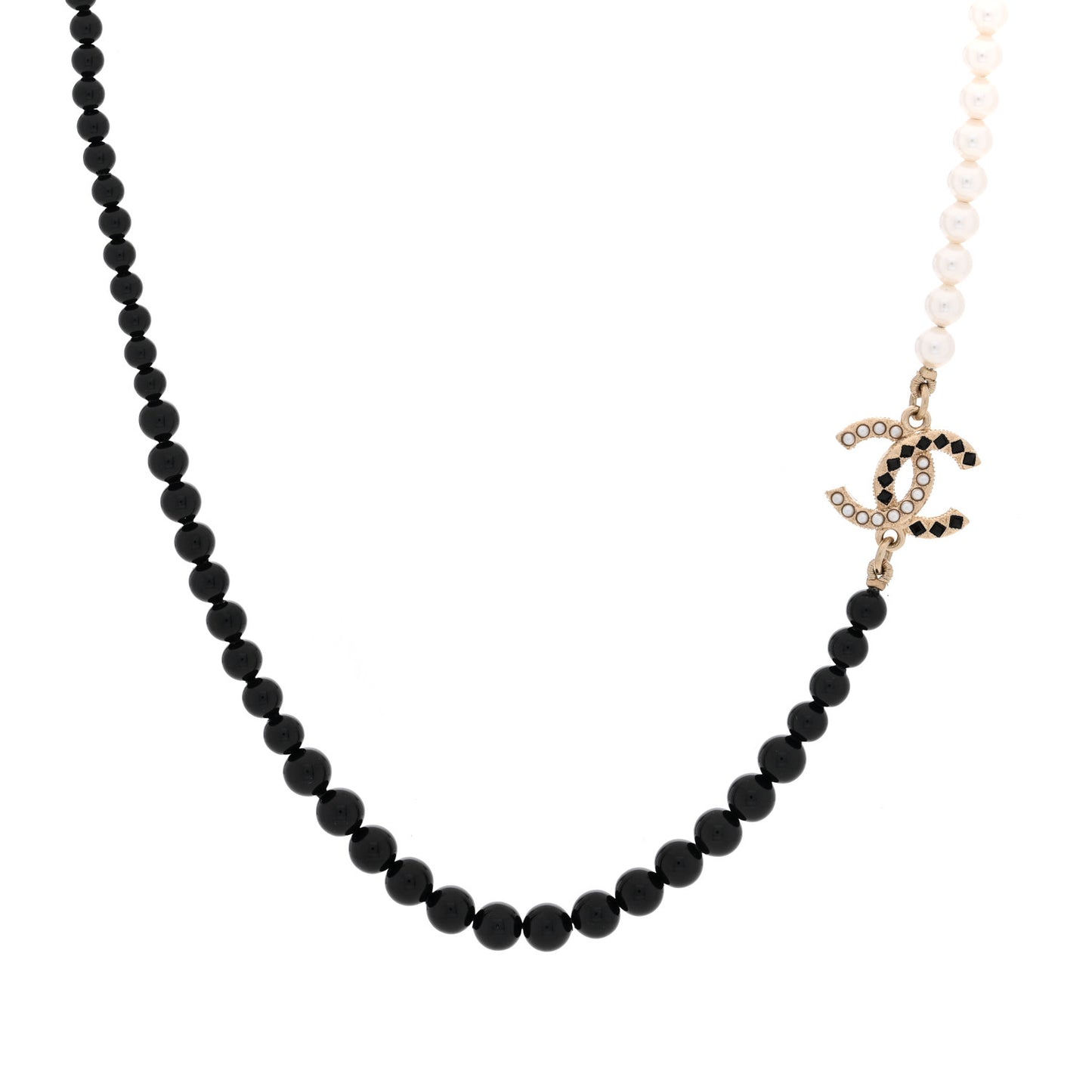 Bead Pearl Crystal CC Choker Necklace Gold Black White
