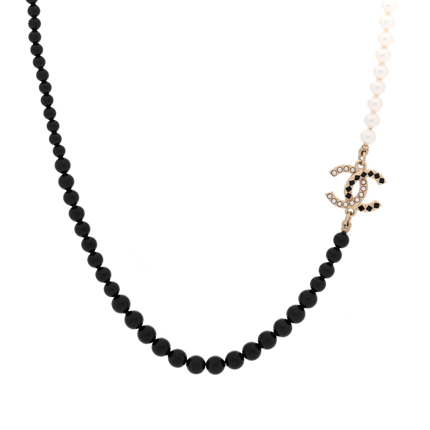 Chanel Bead Pearl Crystal CC Choker Necklace Gold Black White 1 of 4