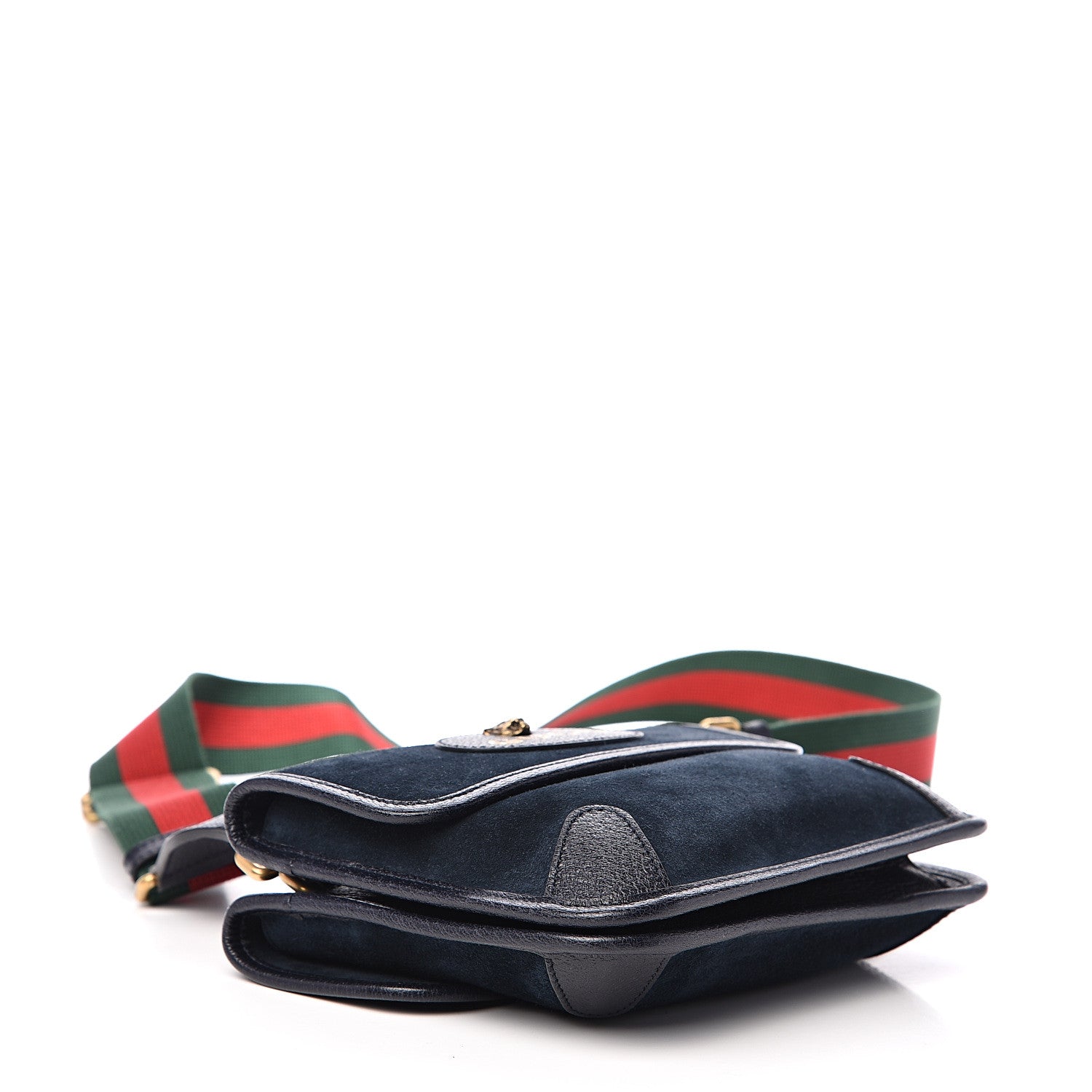Gucci Suede Web Small Neo Vintage Double Flap Messenger Bag Blue 3 of 9