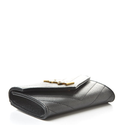 Saint Laurent Grain De Poudre Matelasse Chevron Small Monogram Envelope Wallet Black 4 of 8
