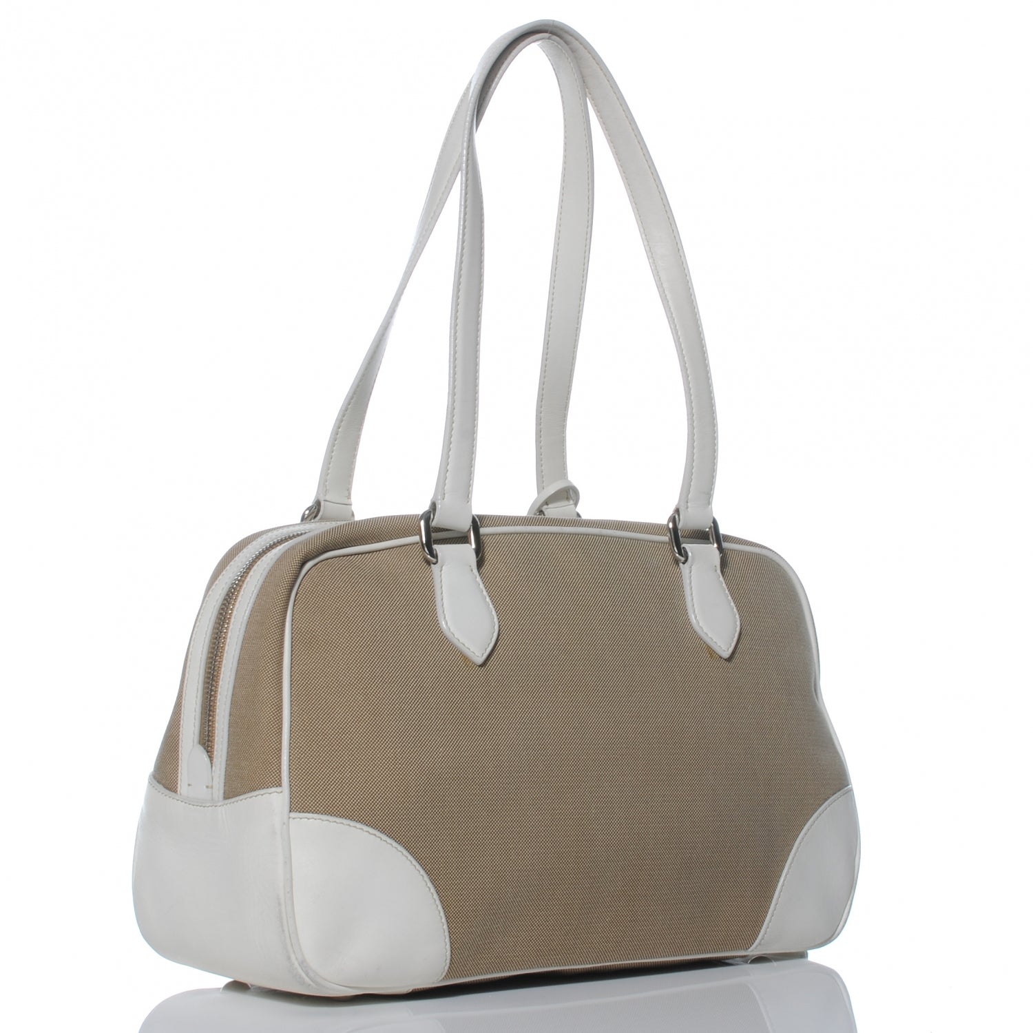 Prada Jacquard Logo Handbag Corda White 3 of 7