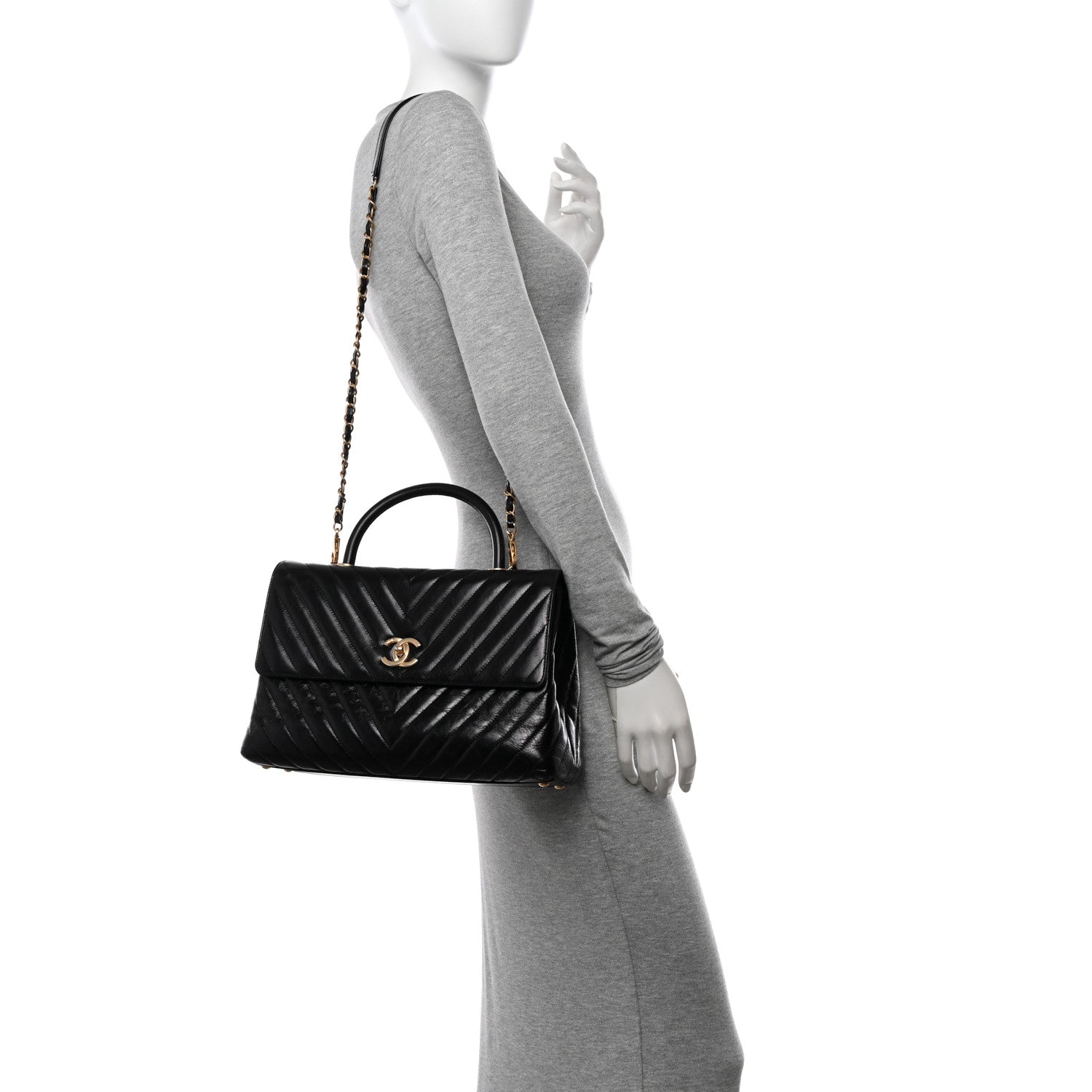 Chanel Calfskin Chevron Quilted Medium Coco Handle Flap Black 2 of 14