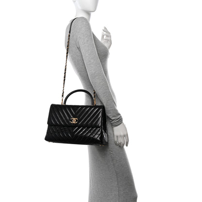 Chanel Calfskin Chevron Quilted Medium Coco Handle Flap Black 2 of 14