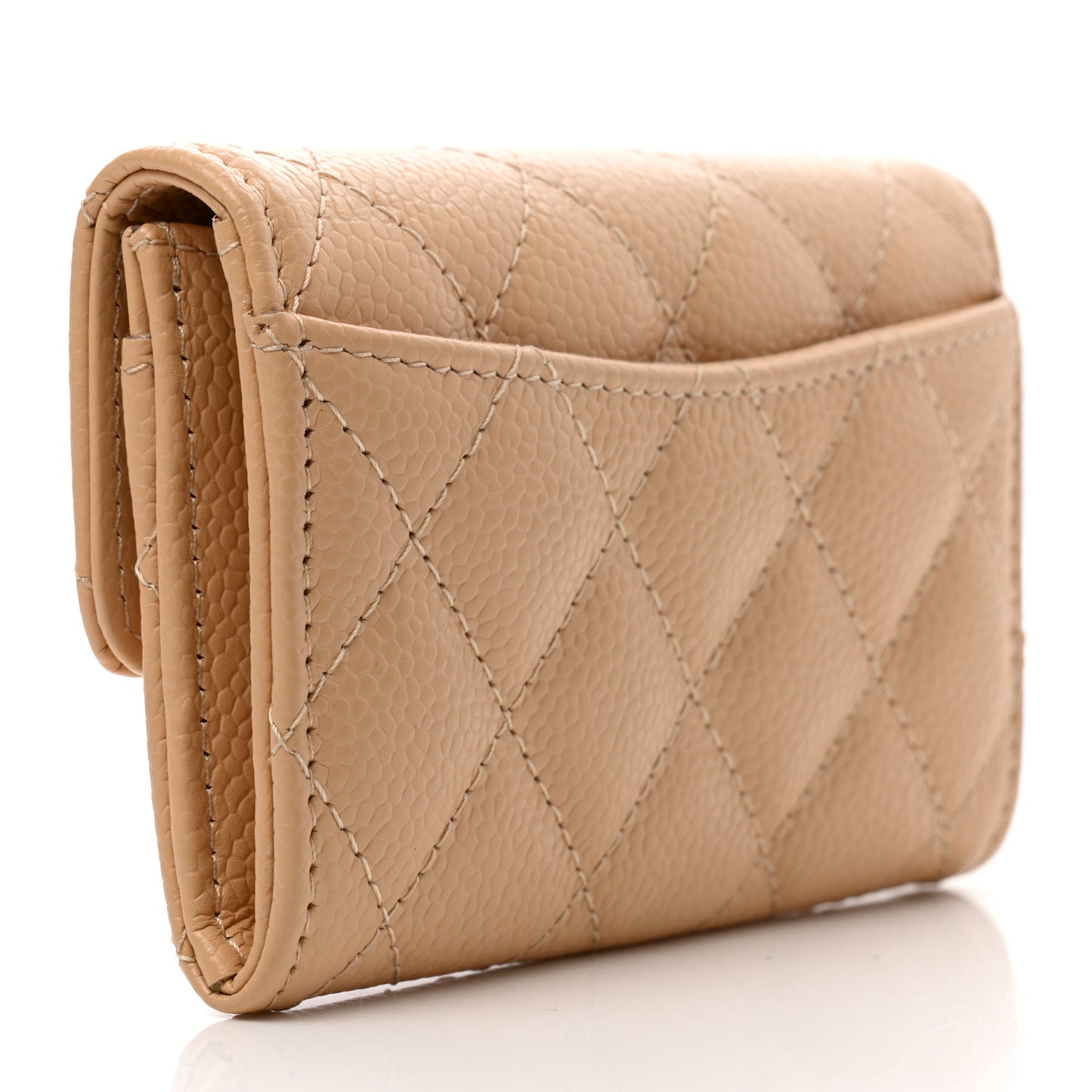 Caviar Quilted Flap Card Holder Wallet Beige