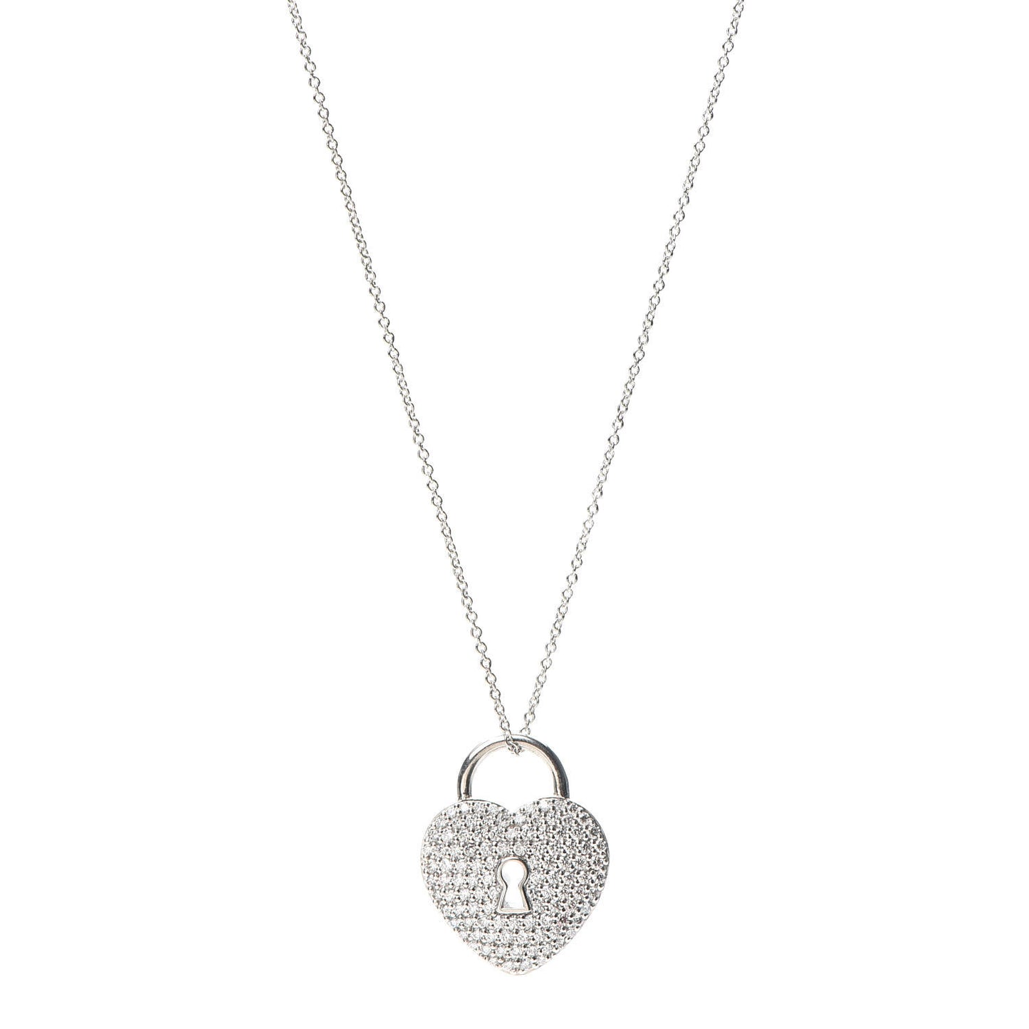 Platinum Diamond Large Heart Lock Pendant Necklace