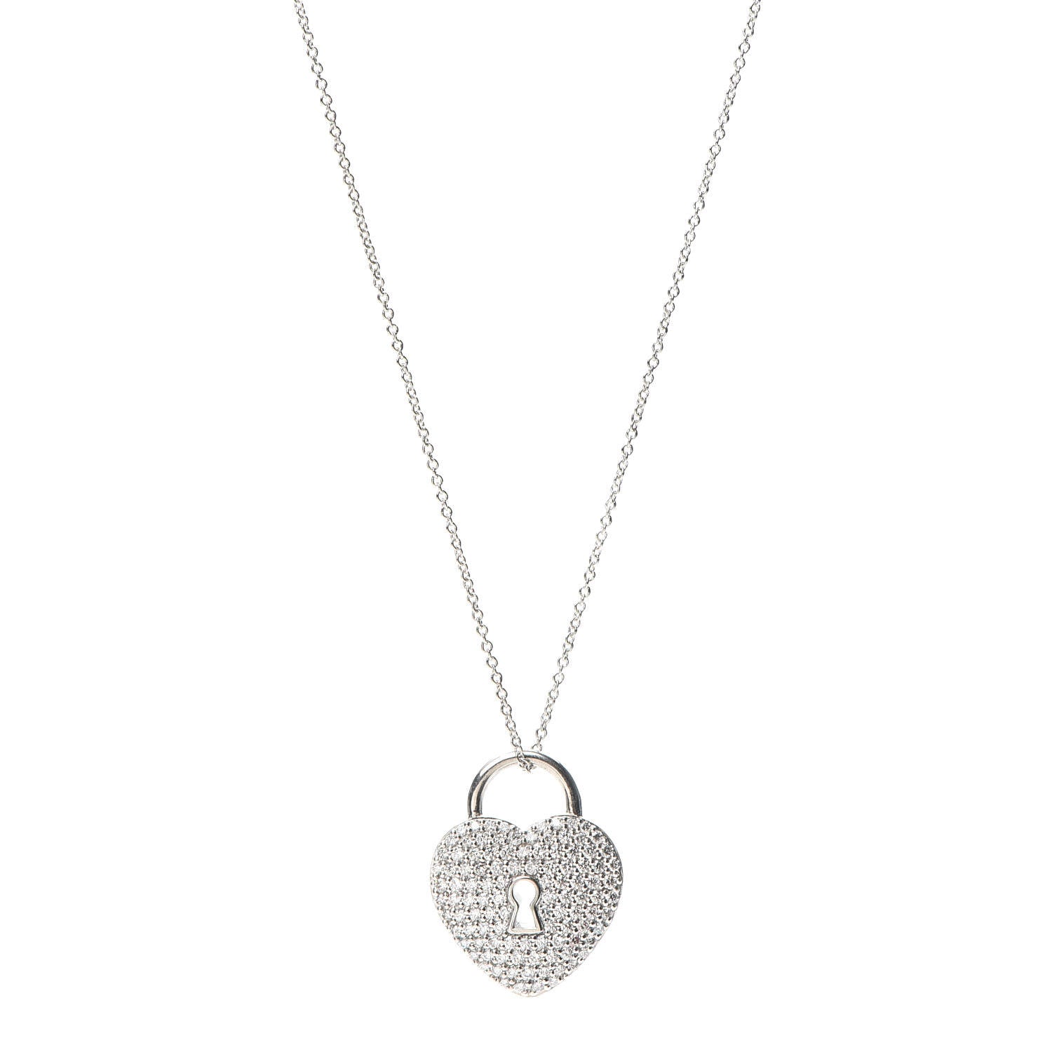 Tiffany Platinum Diamond Large Heart Lock Pendant Necklace 1 of 7