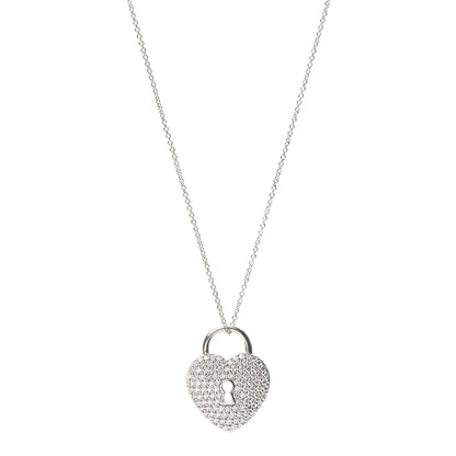 Tiffany Platinum Diamond Large Heart Lock Pendant Necklace 1 of 7