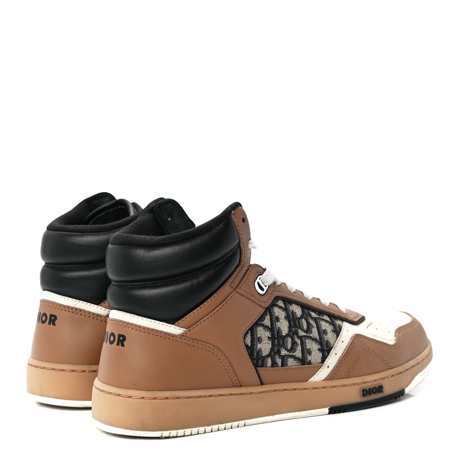 Christian Dior Smooth Calfskin Jacquard Oblique Mens B27 High Top Sneakers 41 Coffee Cream Black 4 of 8