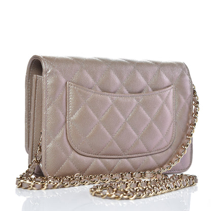 Chanel Iridescent Caviar Quilted Wallet On Chain WOC Beige 3 of 10