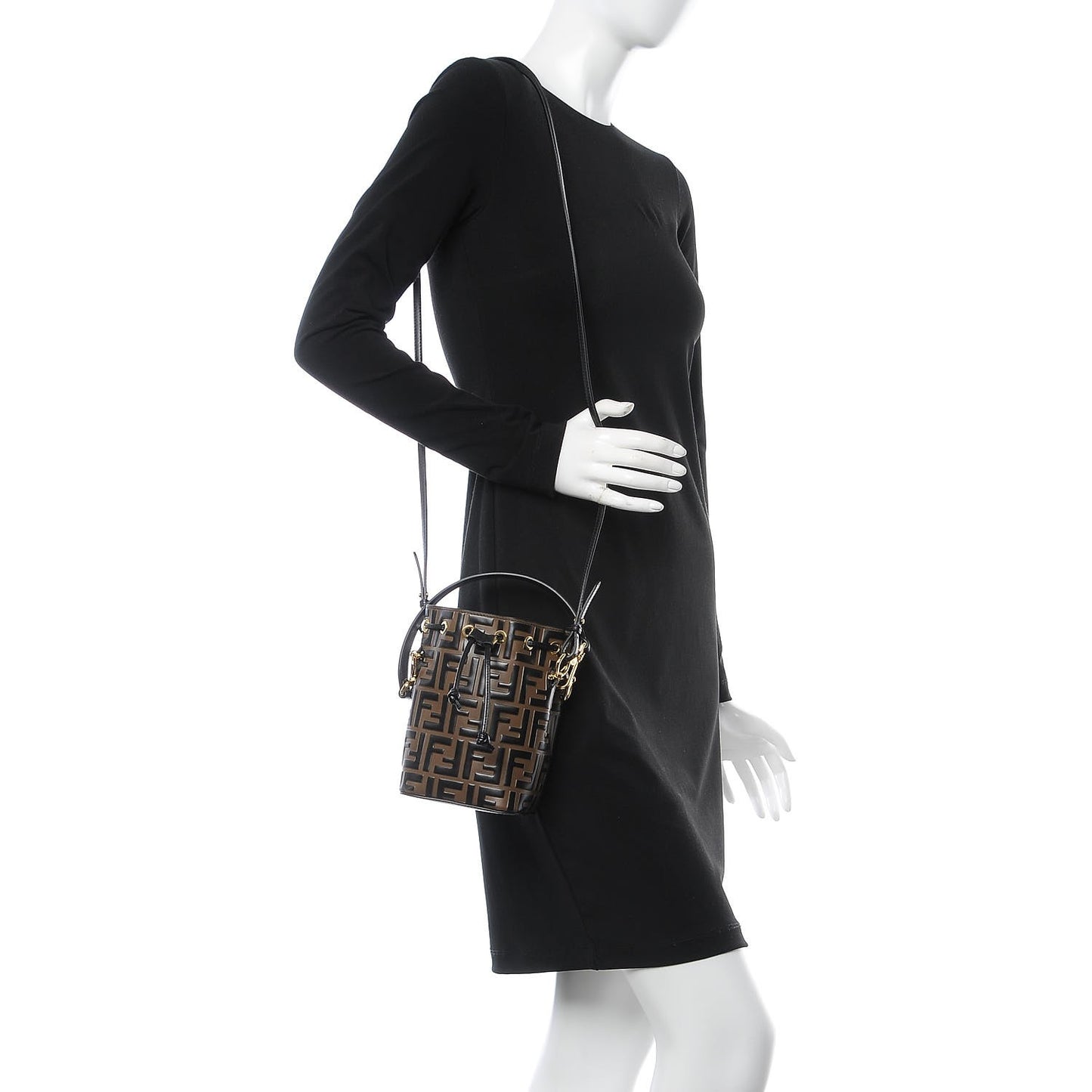 Vitello Liberty F is Fendi Bi-Color FF 1974 Embossed Mini Mon Tresor Bucket Bag Maya Black