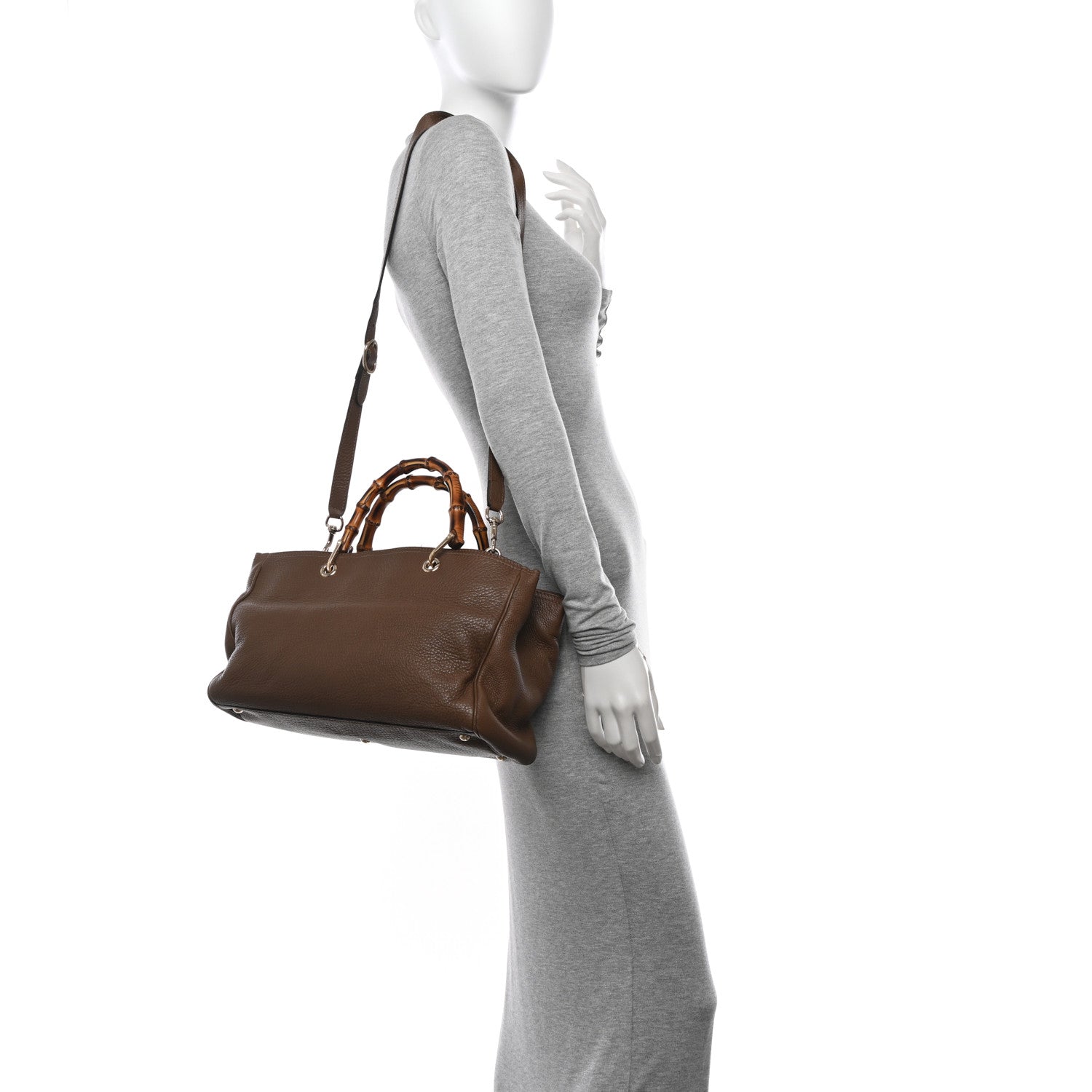 Gucci Pebbled Calfskin Medium Bamboo Shopper Tote Acero 2 of 17