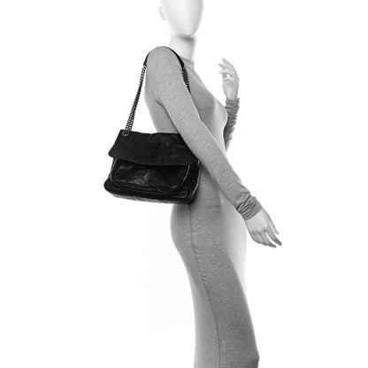 Saint Laurent Crinkled Calfskin Matelasse Monogram Medium Niki Chain Satchel Black 2 of 11