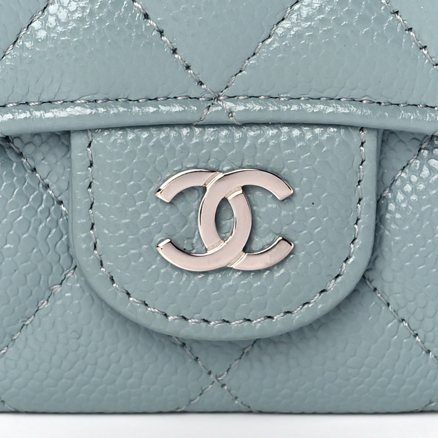 Caviar Quilted Flap Card Holder Wallet Light Blue
