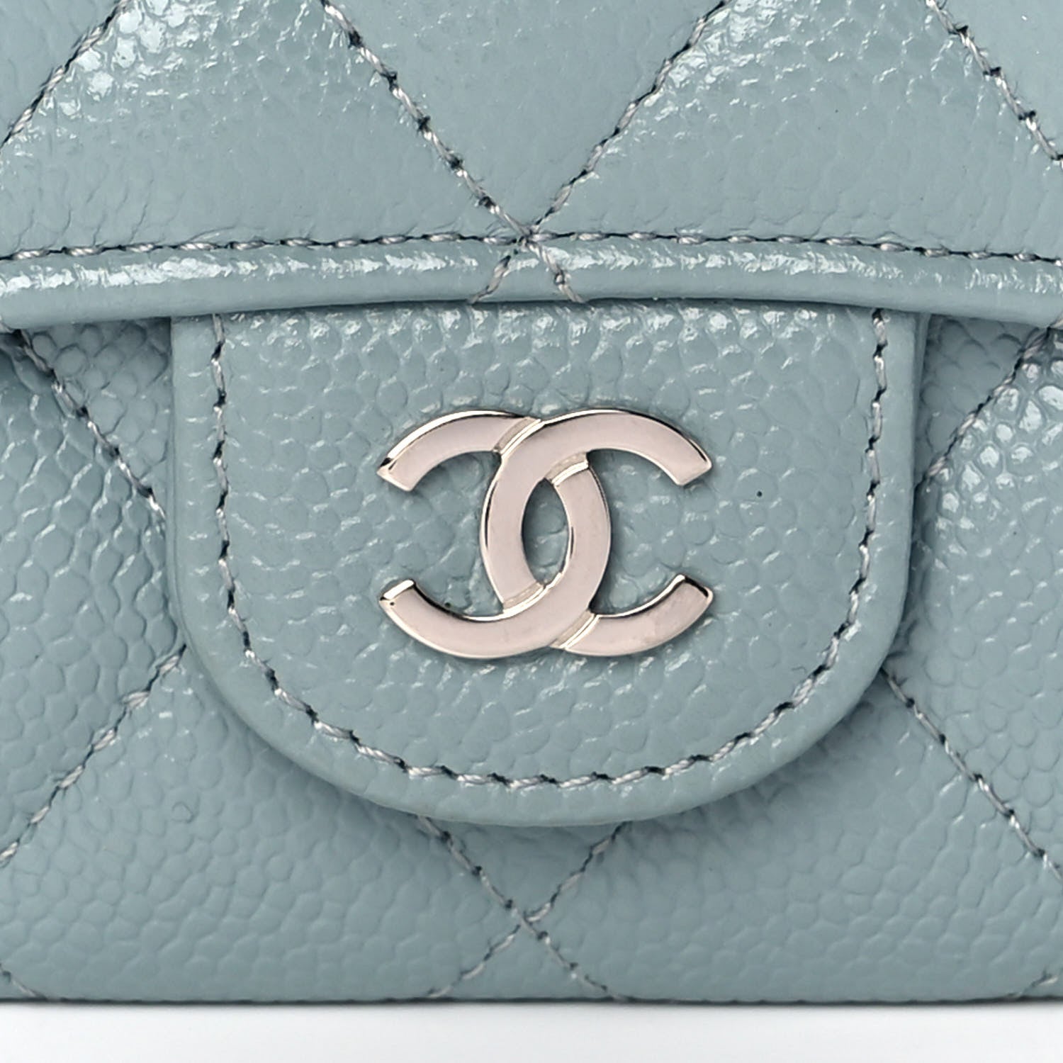 Chanel Caviar Quilted Flap Card Holder Wallet Light Blue 11 of 12
