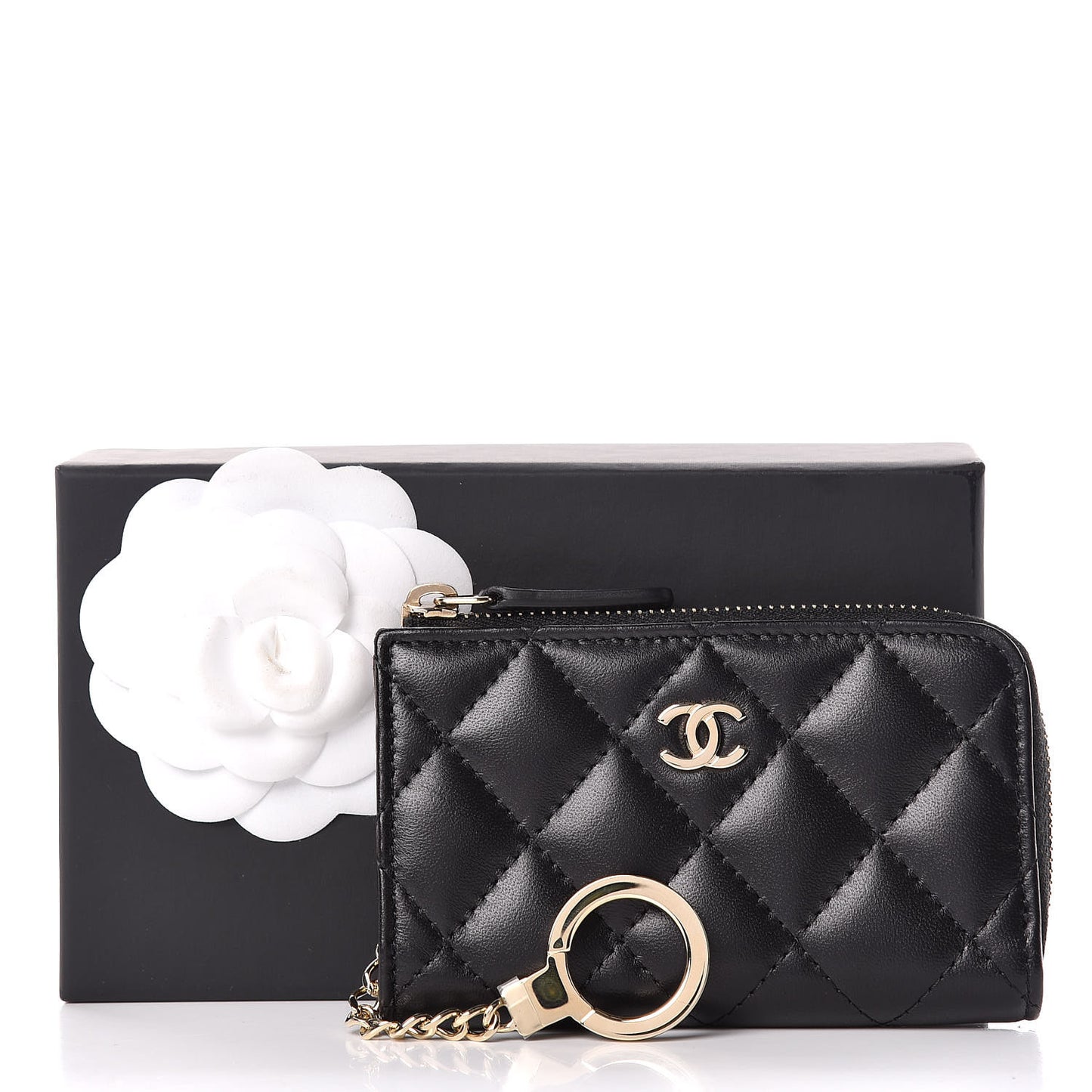 Lambskin Quilted Key Holder Case Black