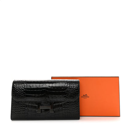 Hermes Shiny Alligator Monochrome Constance Long Wallet Black 8 of 8