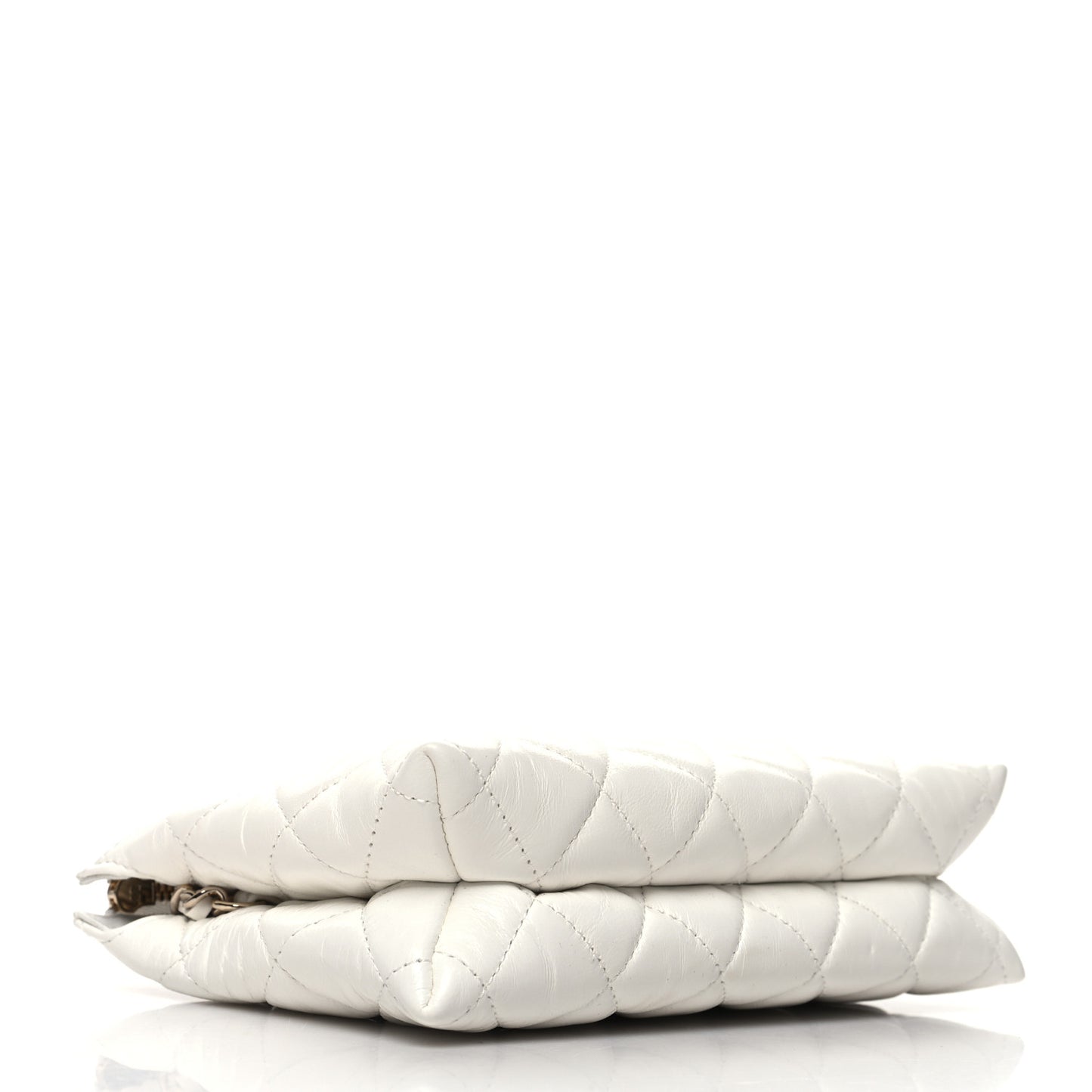 Shiny Crumpled Calfskin Quilted Clutch Bag White