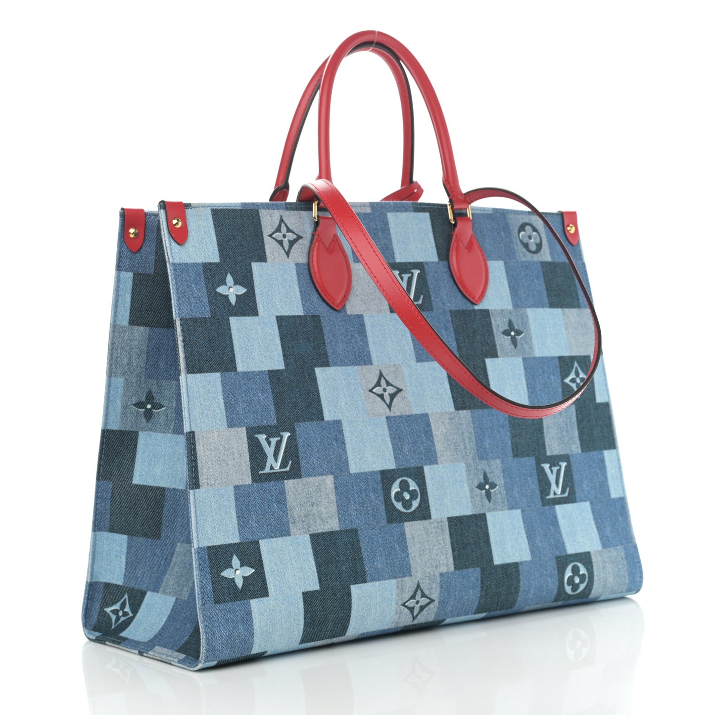 Denim Damier Monogram Onthego Blue Rouge