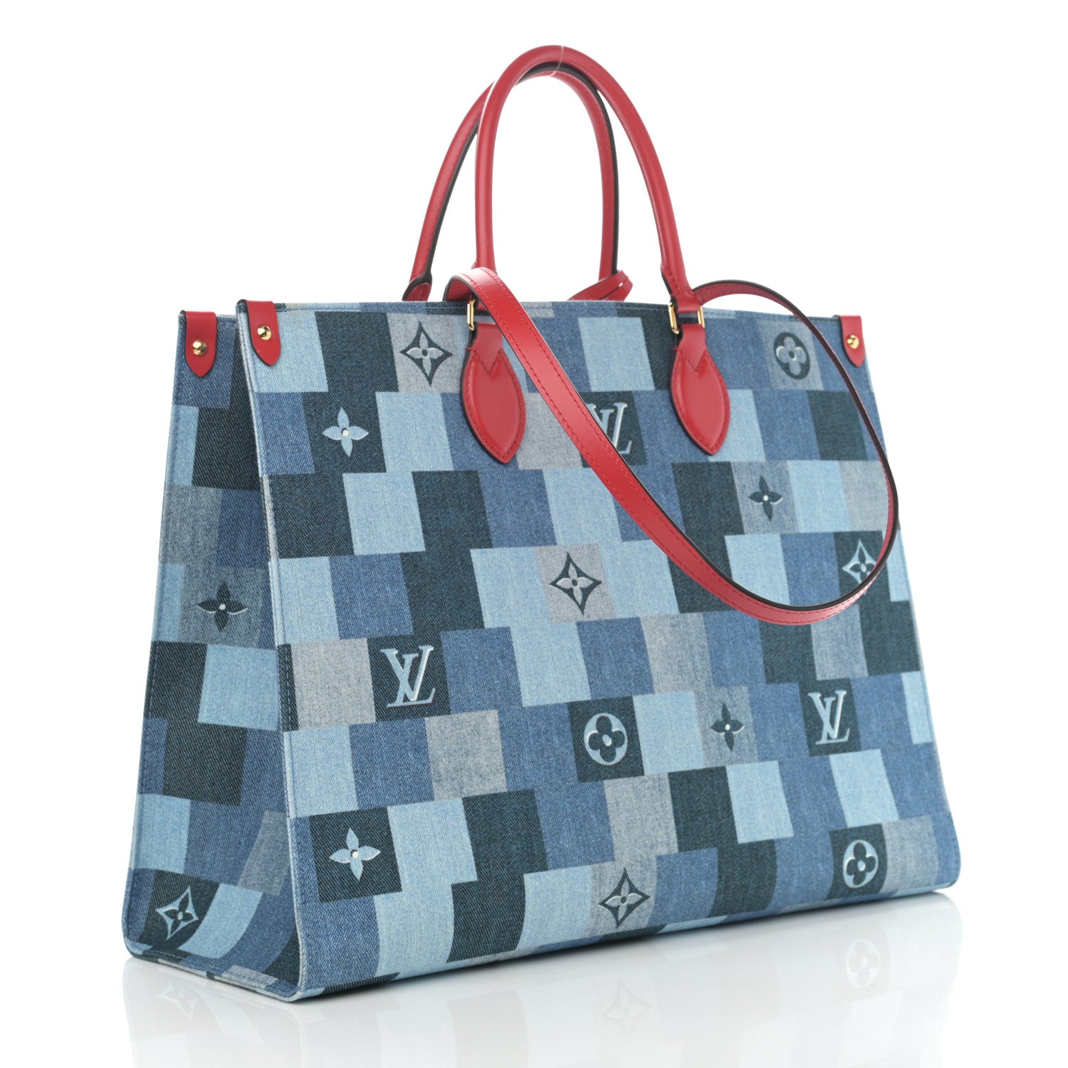 Louis Vuitton Denim Damier Monogram Onthego Blue Rouge 3 of 10