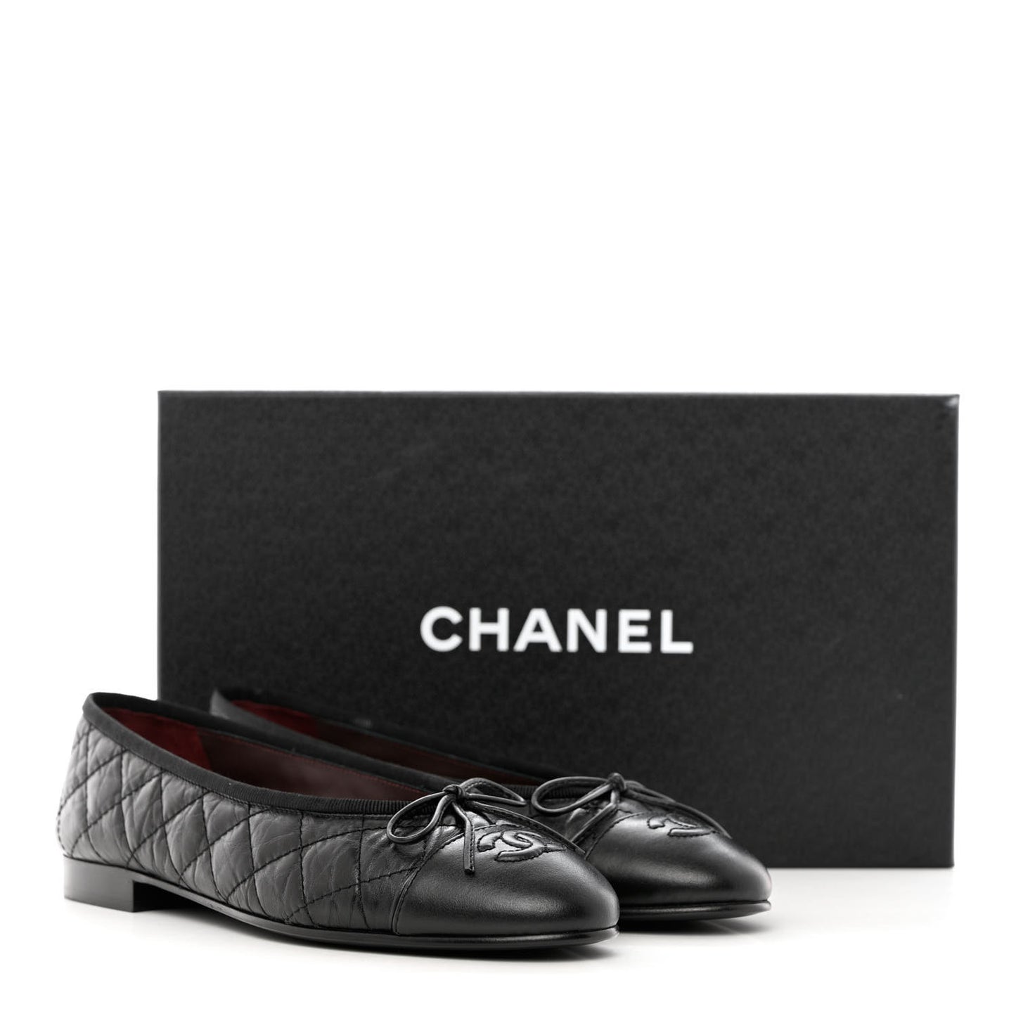 Aged Calfskin Quilted CC Cap Toe Ballerina Flats 37 Black