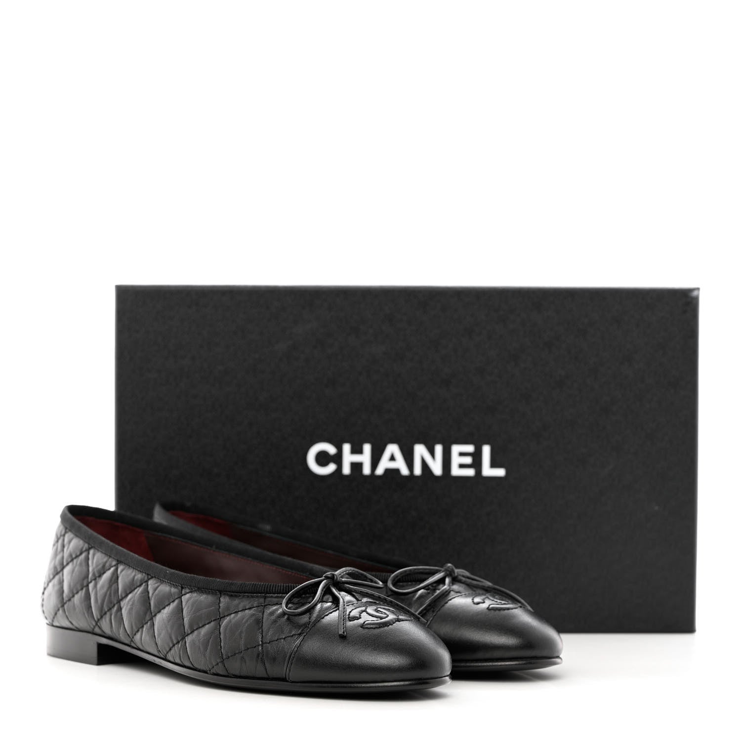 Chanel Aged Calfskin Quilted CC Cap Toe Ballerina Flats 37 Black 11 of 11