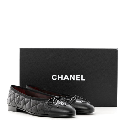 Chanel Aged Calfskin Quilted CC Cap Toe Ballerina Flats 37 Black 11 of 11