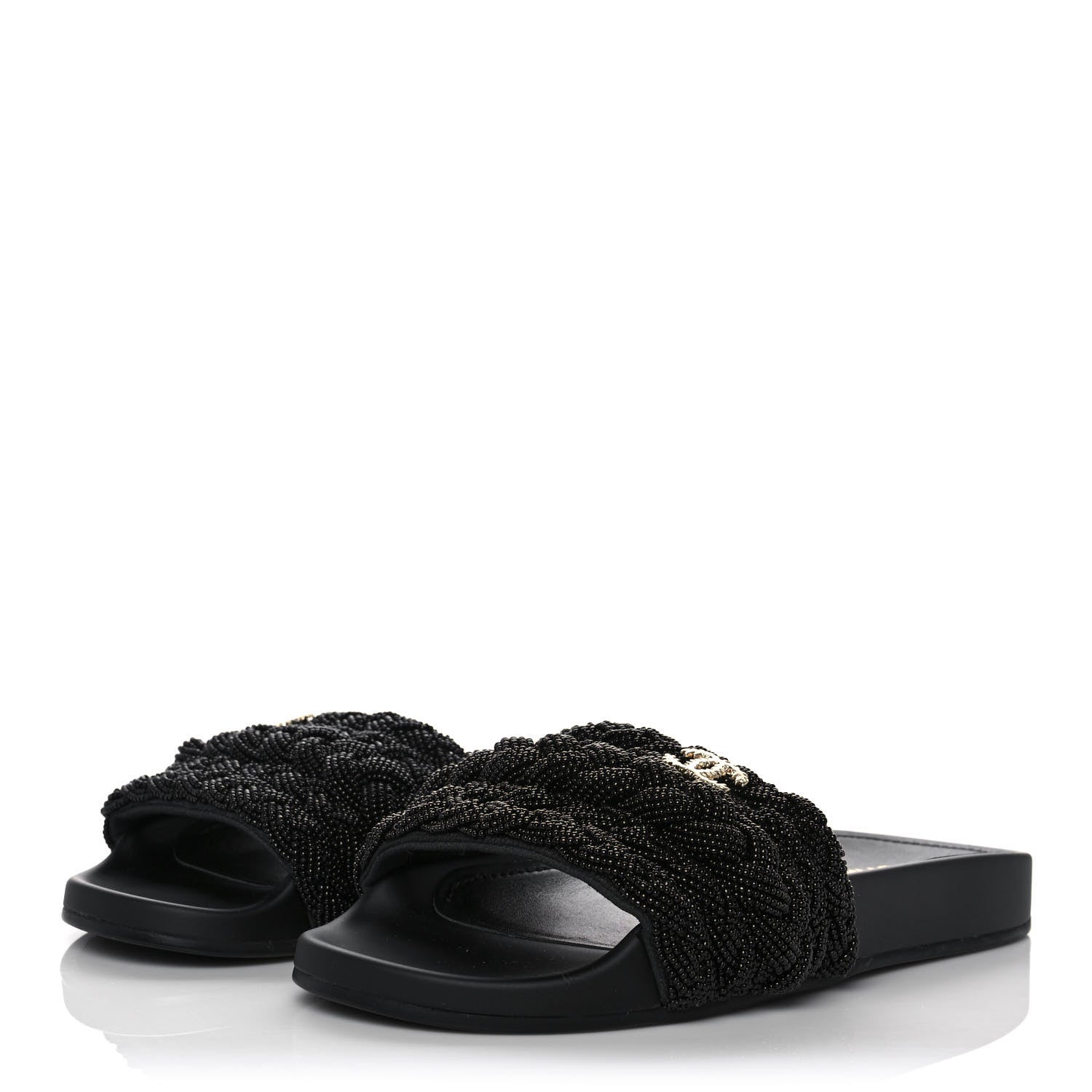 Chanel Lambskin Pearl Beaded Woven Slides 38 Black 3 of 9