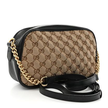 Gucci Monogram Matelasse Diagonal Small GG Marmont Chain Shoulder Bag Beige Black 2 of 14