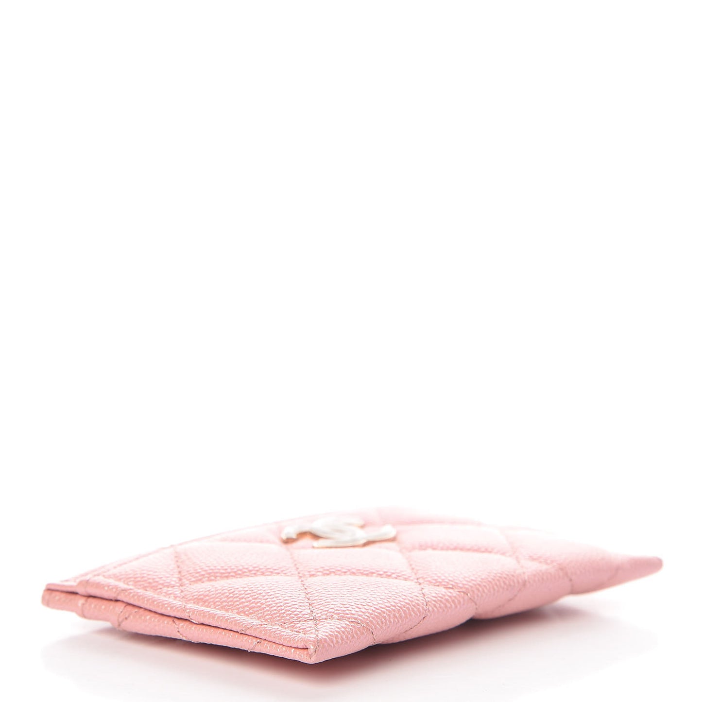 Iridescent Caviar Quilted Card Holder Rose Pink