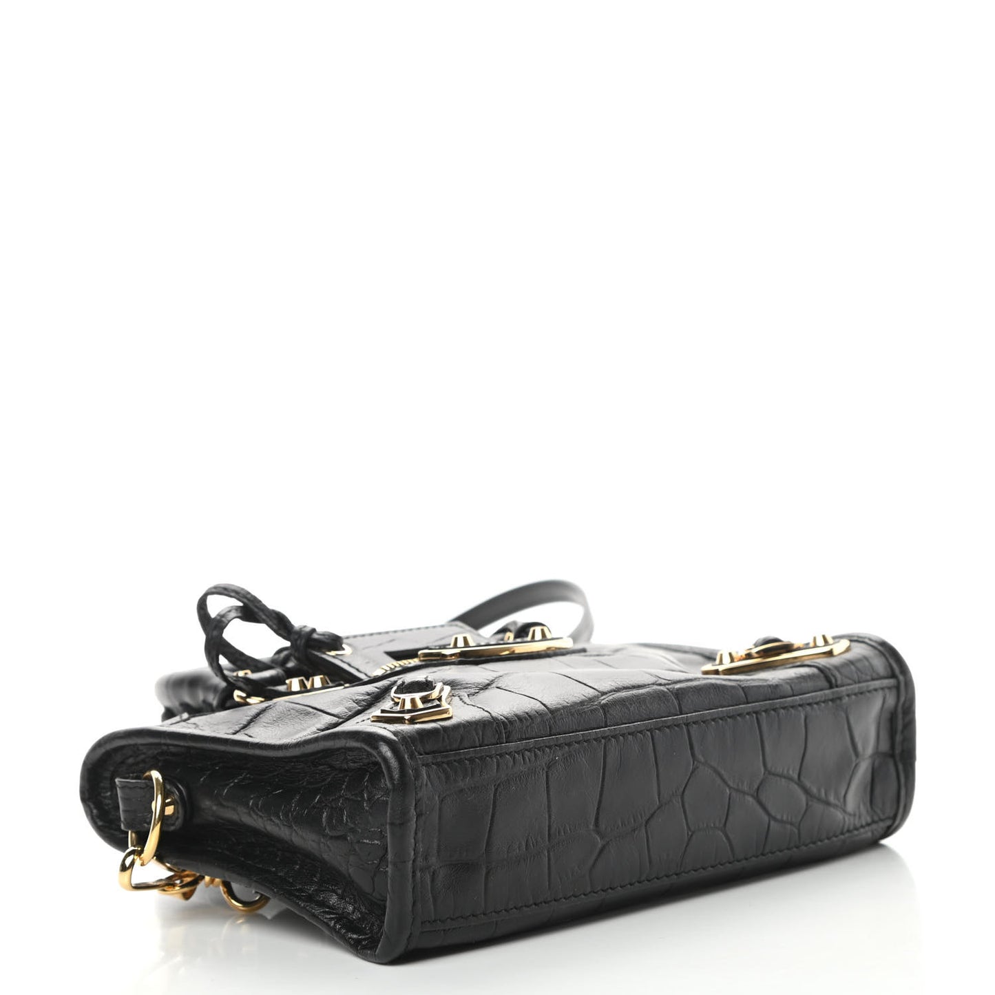 Calfskin Crocodile Embossed Gold Metallic Edge Hardware Nano City Black