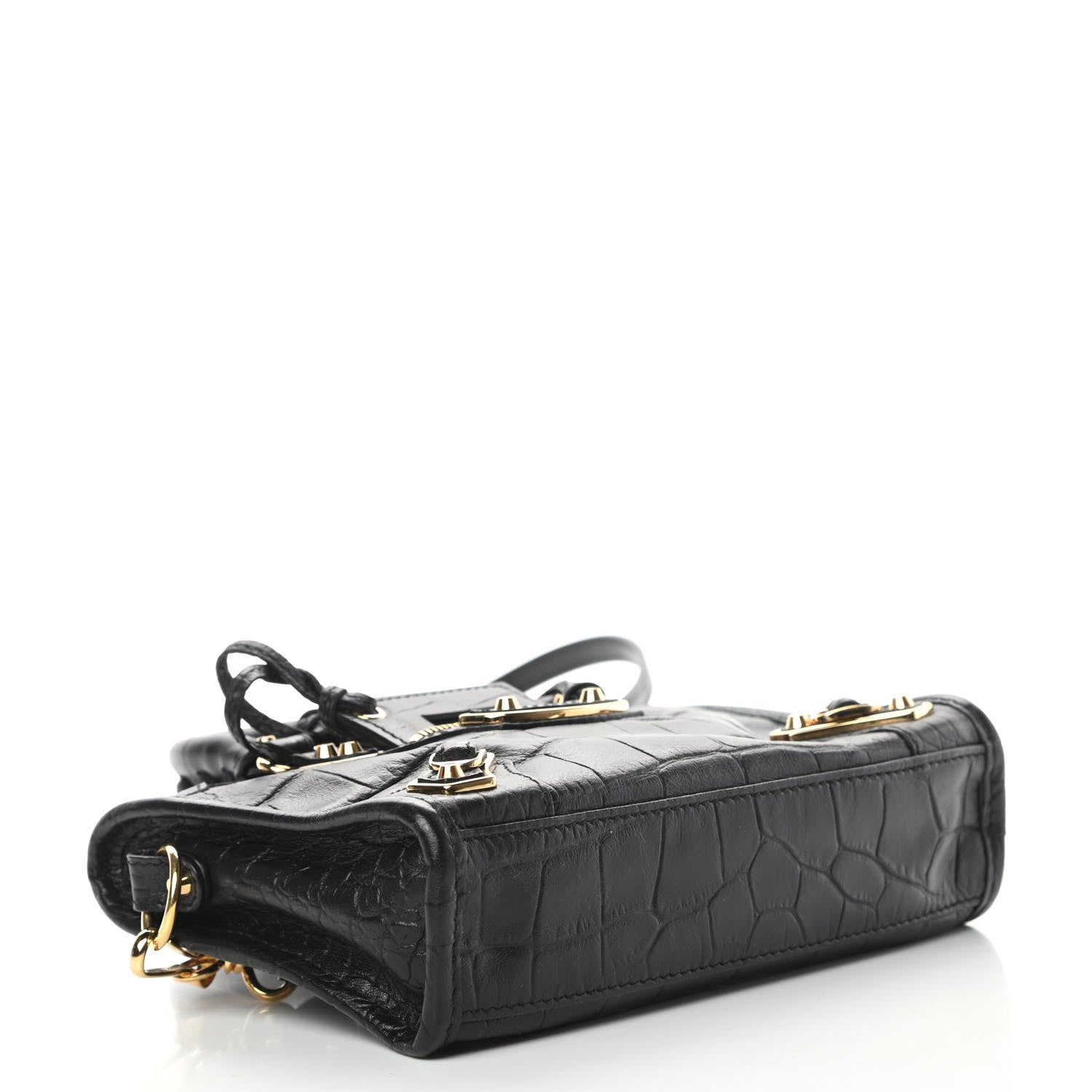 Balenciaga Calfskin Crocodile Embossed Gold Metallic Edge Hardware Nano City Black 4 of 13